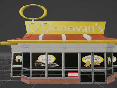 McDonalds Parody- ODonovans Burgers Restaurant Building Free 3D model