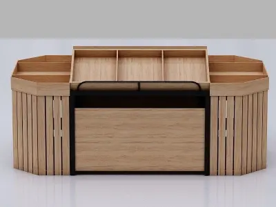 Stall model wooden counter with shelves and drawers Low-poly 3D model