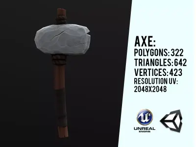 Stylized Primitive Axe Low-poly 3D model