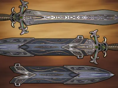 Fantasy Sword 29 With Scabbard 3D Model Low-poly 3D model