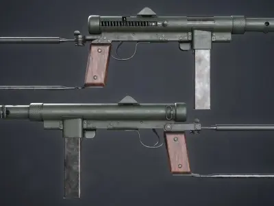 PBR Swedish K gun with wooden handle Low-poly 3D model