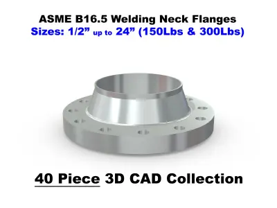 ASME B16-5 Welding Neck Flanges - 150Lbs and 300Lbs - CAD Files 3D model