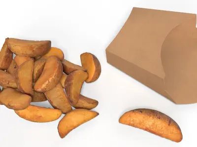 Rustic Potato Wedges in Kraft Packaging 3D model