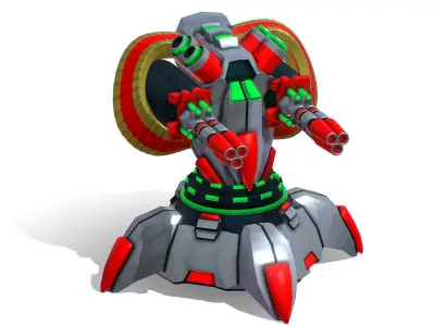 6 Barrel Robotic Automatic Cannon Low-poly 3D model