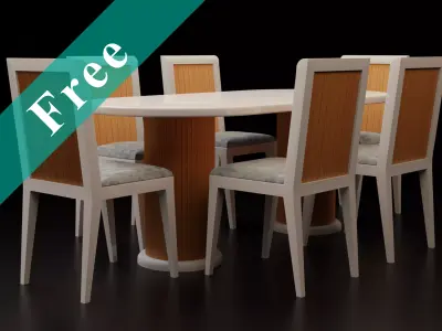 Mid-century Modern Dining Table with 2 round poles Free 3D model