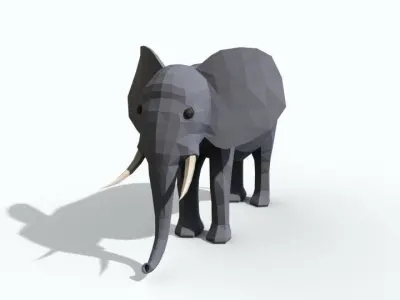 Low Poly Elephant with tusks Free 3D model