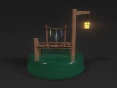 Simplistic low-poly stylized hand-painted pier Low-poly 3D model