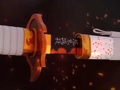 Kyojuro Rengoku Katana - Kimetsu no Yaiba Fanart Free 3D model