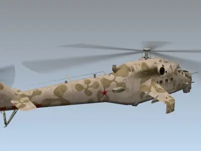 Low-poly 3D model Mi-24 Hind Helicopter  Low-poly 3D model