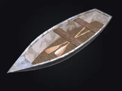 Boat with paddles - Low Poly Low-poly 3D model