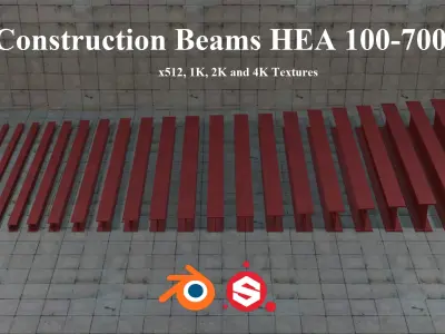 Construction Beams HEA 100-700 PBR Low-poly 3D model