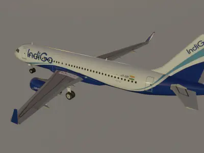 Indigo airlines airbus a320-232 low poly 3D Model  Low-poly 3D model