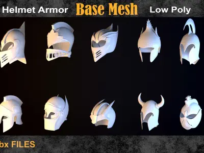 30 Helmet armor base mesh - vol 10 Low-poly 3D model