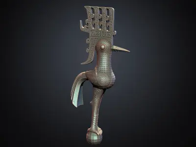 Ancient Shu Sanxingdui Sunbird Statue 3D model