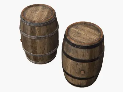 Wooden Barrels Assets 6 Low-poly 3D model