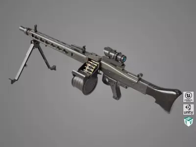 Machine Gun 08 Black All PBR Unity UE Textures Low-poly 3D model