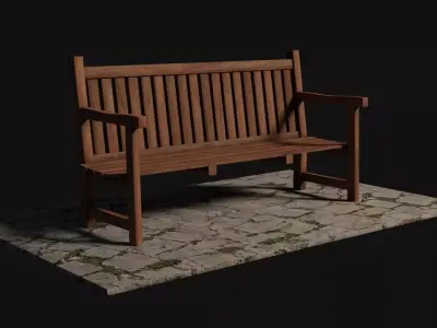 Wooden Bench Free low-poly 3D model 3