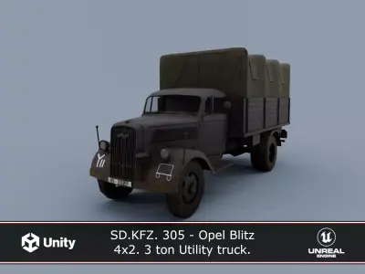 SD KFZ 305 - Opel Blitz  4x2  3 ton Utility truck Low-poly 3D model