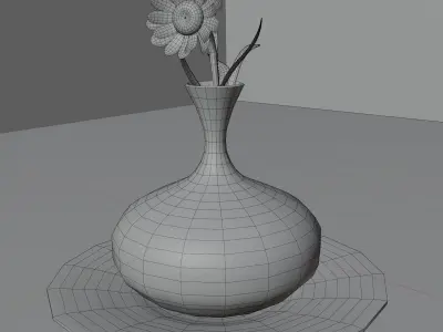 Realistic Marble Flower Vase with Daisy on Stone Plate Free 3D model