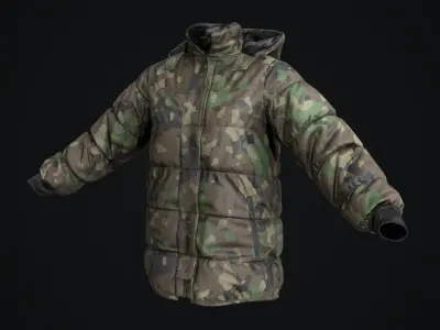 Military winter jacket Low-poly 3D model