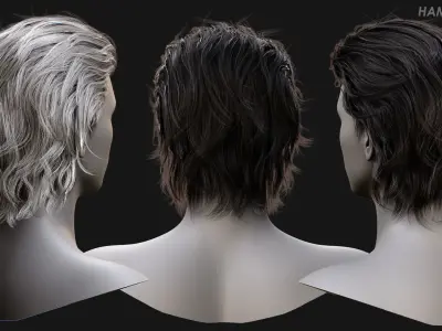Real Time Hair Card Male Hairstyle part 10 Low-poly 3D model