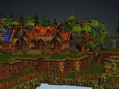 Exclusive Toon Cartoon Village Low Poly 3D Model Low-poly 3D model