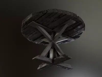 Wooden Round Table Low-poly 3D model