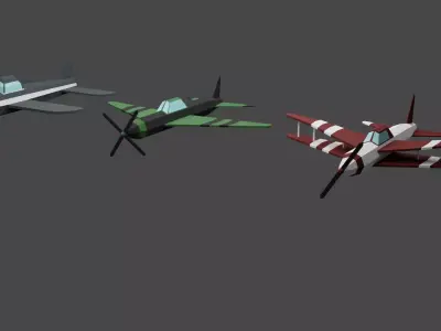 Airplane Collection - 3 Lowpoly Airplane fighter plane Low-poly 3D model