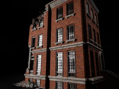 DESTROYED OLD BUILDING POST APOCALYPSE 004 Low-poly 3D model