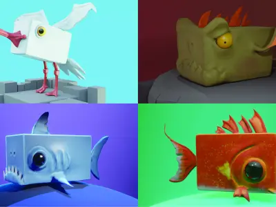 Stylized Creatures PACK Low-poly 3D model