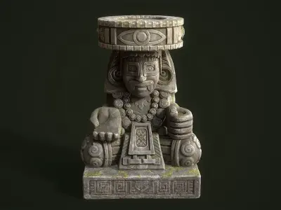 Statue Aztec Huehueteotl God of fire Low-poly 3D model