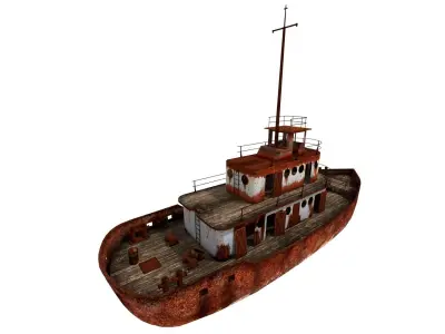 Old Abandoned Rusted Ship Low-poly 3D model