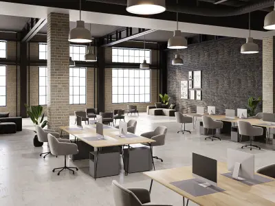 interior scene loft office 02 with furniture 3D model