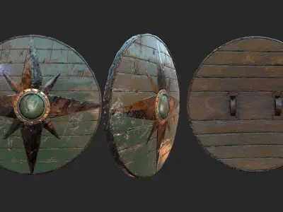 Viking historical green shield Low-poly 3D model