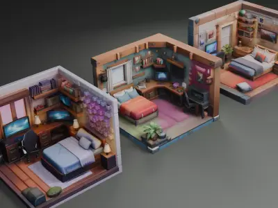 FREE Isometric Rooms Free low-poly 3D model