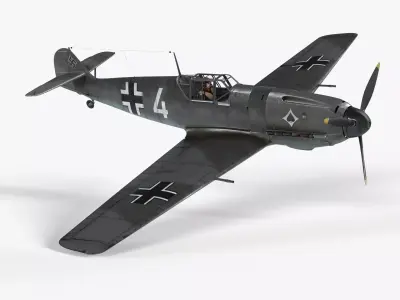 Messerschmitt BF109 German Fighter Airplane Grey V3 3D model