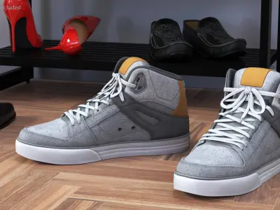 Lace-Up Textile Sneakers Light Gray 3D model