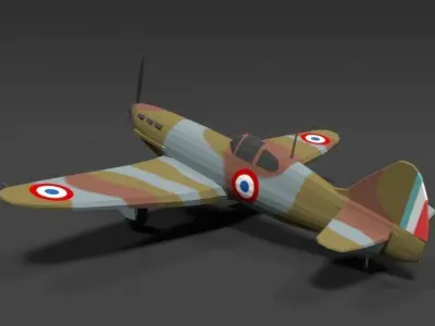 Low Poly Cartoon Dewoitine D520 WWII Airplane Low-poly 3D model