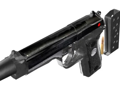 3D Rigged Pistol Low-poly 3D model