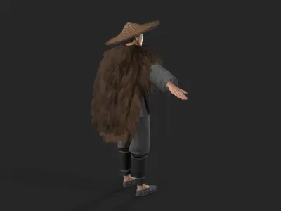 fisherman woman with long hair and hat 3D model