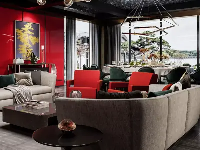 restaurant modern living room with accents 3D model