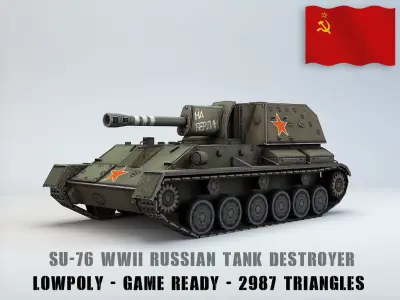 Low Poly SU-76 tank destroyer Low-poly 3D model
