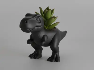 Cute T-Rex Dinosaur Shaped Planter or Desk Organizer 3D print model