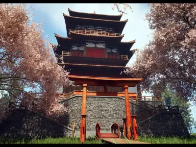 Modular Asian Castle Low-poly 3D model