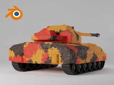 Lowpoly Tank in camouflage 3D model