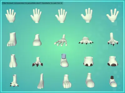 Cartoon Hands and Feet Pack Low-poly 3D model
