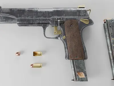 Post-apocalyptic 45 m1911 Handgun Low-poly 3D model