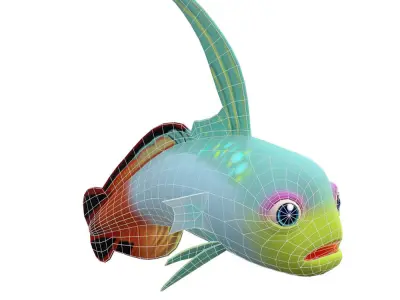 Fire Goby Fish Cartoon Animated Low-poly 3D model