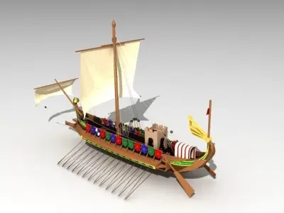Antique warship Boat 3D Model-21 Low-poly 3D model