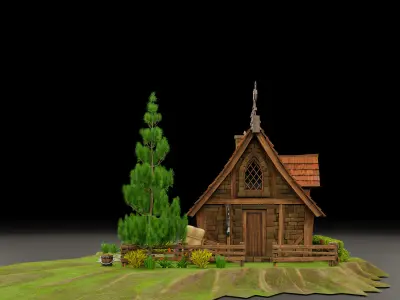 STYLIZED MEDIEVAL BUILDING 03 PRINT READY Low-poly 3D model